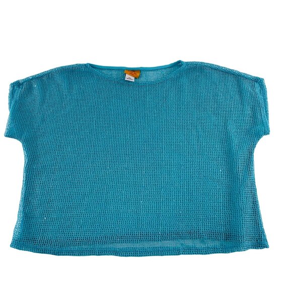 Vintage Ruby Rd. Petite Mesh Knit Top Turquoise PM 100% Polyester Women's sz PM - Picture 1 of 4